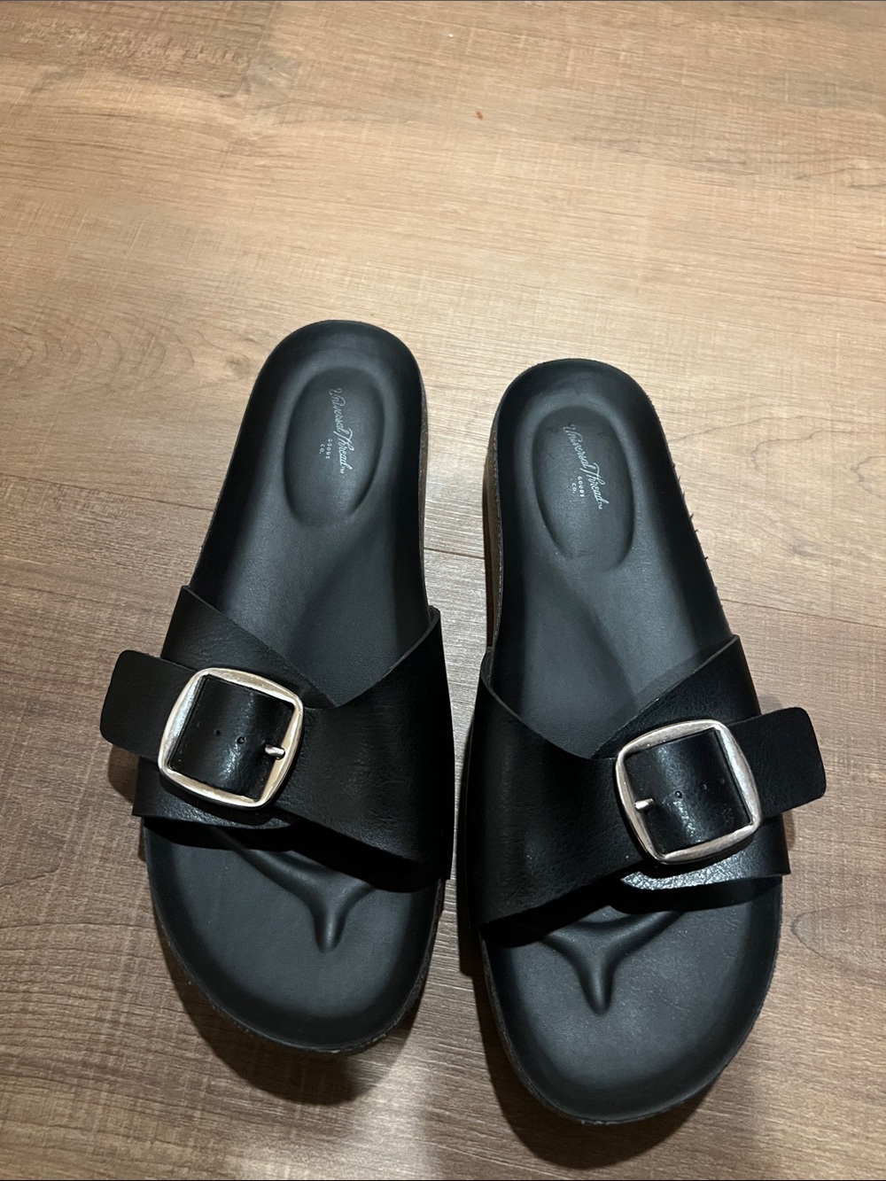Universal Thread Black Slide Sandals with Silver Buckles